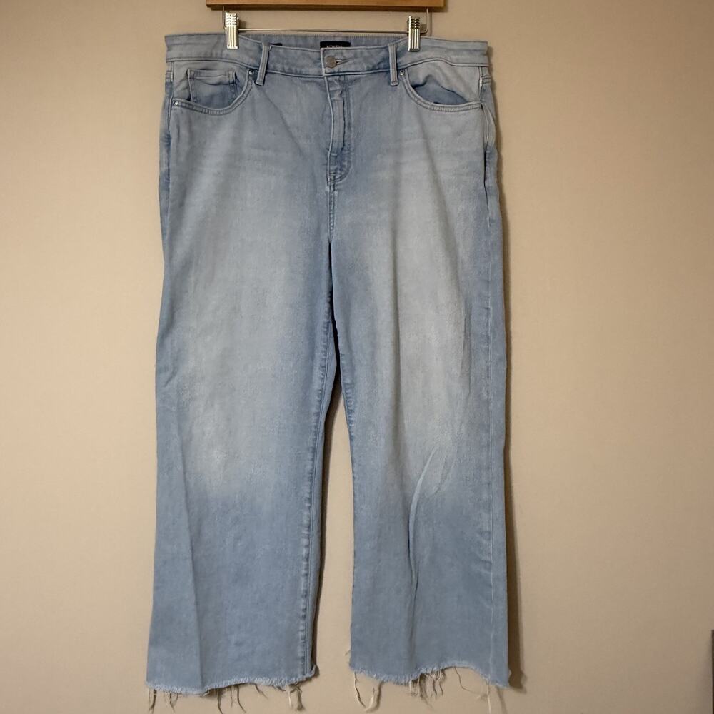 NYDJ Wide Leg Lift Tuck Tech SIZE 16 Jeans Raw Hem Denim Light Wash Dunes